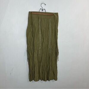 Vintage Canvasbacks Long Ruched Khaki Green Krinkle Skirt Size 6
